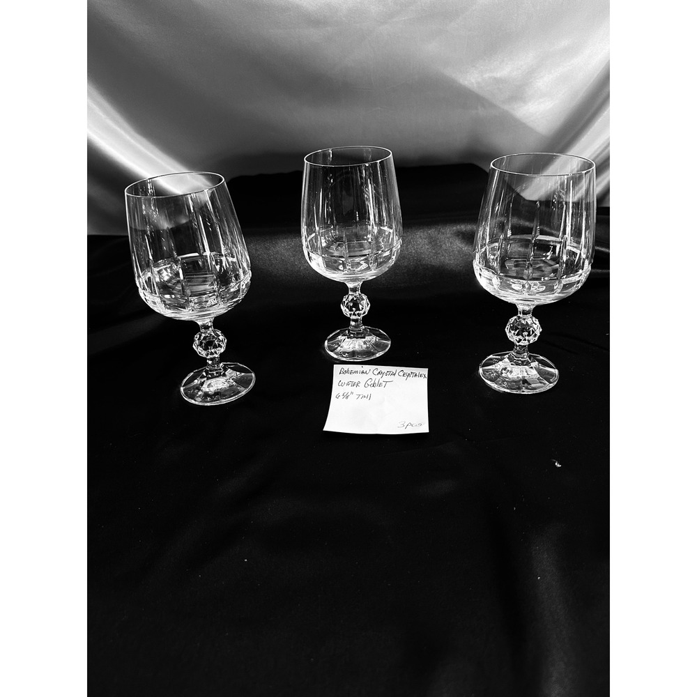 Bohemian Crystal Crystalex Water Goblets Set of 3 Cut Glass Faceted Stem 6 5/8" - Picture 13 of 13